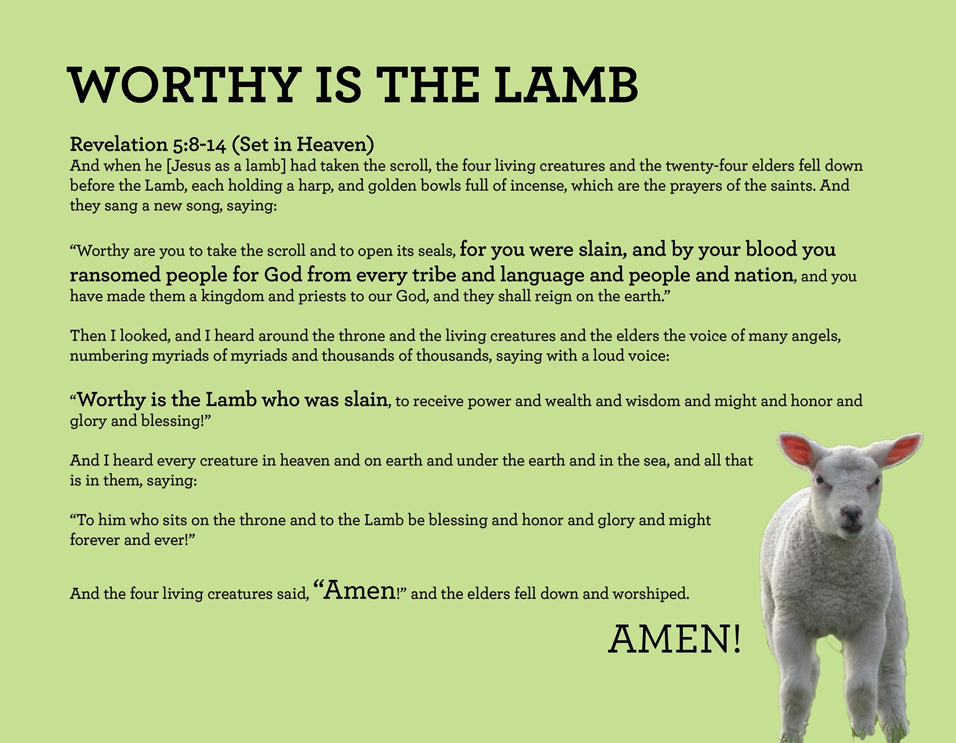 WORTHY IS THE LAMB Revelation 5:8-14